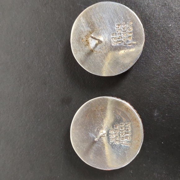 Vintage Sterling Silver Button Earrings - Picture 3 of 4